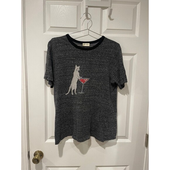 Saint Laurent Tops - 2017 Saint Laurent ‘Martini Cat’ Speckled Grey Graphic T-Shirt